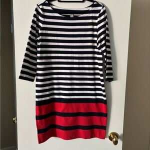 Banana Republic Navy, White and Red Sheath Dress with 3/4 Sleeves